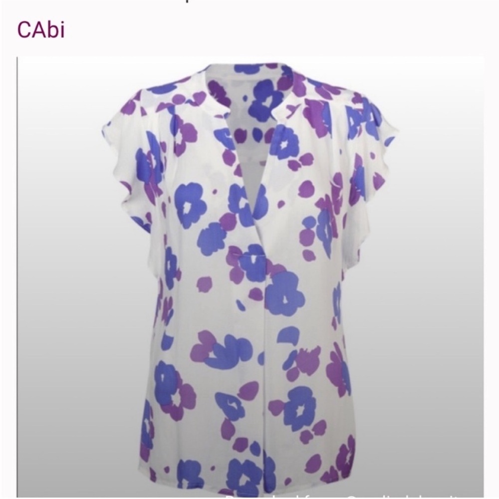 CAbi Women's Floral Blouse - Blue and White
